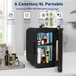 YU YUSING Mini Frigo de Chambre 4L avec Miroir LED, Luminosité Réglable, 6 Canettes, Petit Frigo Cosmétique, Réfrigérateur Porta