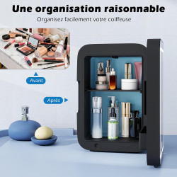 YU YUSING Mini Frigo de Chambre 4L avec Miroir LED, Luminosité Réglable, 6 Canettes, Petit Frigo Cosmétique, Réfrigérateur Porta