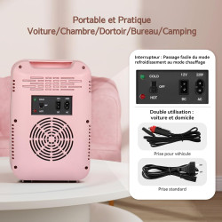 YU YUSING Mini Frigo de Chambre 4L avec Miroir LED, Luminosité Réglable, 6 Canettes, Petit Frigo Cosmétique, Réfrigérateur Porta