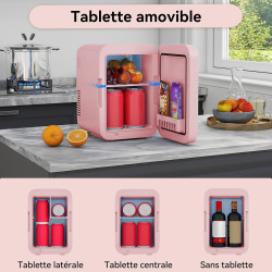 YU YUSING Mini Frigo de Chambre 4L avec Miroir LED, Luminosité Réglable, 6 Canettes, Petit Frigo Cosmétique, Réfrigérateur Porta