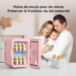 YU YUSING Mini Frigo de Chambre 4L avec Miroir LED, Luminosité Réglable, 6 Canettes, Petit Frigo Cosmétique, Réfrigérateur Porta