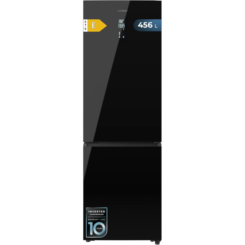 Cecotec réfrigérateur combi 456l total no frost bolero coolmarket combi 456 noir glass e, hauteur 201 cm et 59,5 cm largeur, max