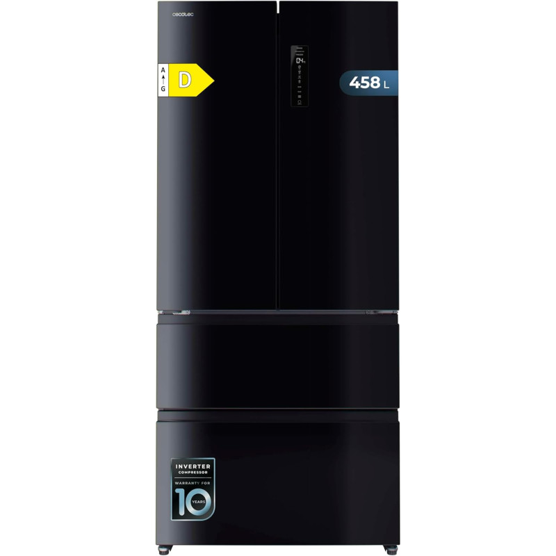 Cecotec réfrigérateur semi-intégrable avec porte en verre bolero coolmarket f2d 458 sbi noir glass d, 458l, 190 cm de hauteur, 8