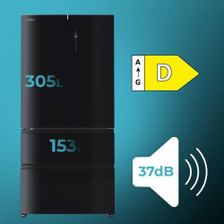 Cecotec réfrigérateur semi-intégrable avec porte en verre bolero coolmarket f2d 458 sbi noir glass d, 458l, 190 cm de hauteur, 8