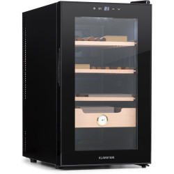 Klarstein El Presidente Cave à Cigares - Humidor Thermoélectrique avec Porte Vitrée, Clayettes en Bois de Cèdre, Hygromètre, Écl