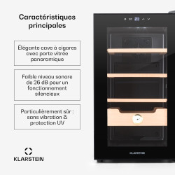 Klarstein El Presidente Cave à Cigares - Humidor Thermoélectrique avec Porte Vitrée, Clayettes en Bois de Cèdre, Hygromètre, Écl