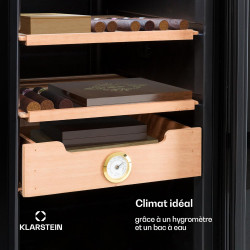 Klarstein El Presidente Cave à Cigares - Humidor Thermoélectrique avec Porte Vitrée, Clayettes en Bois de Cèdre, Hygromètre, Écl