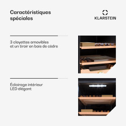 Klarstein El Presidente Cave à Cigares - Humidor Thermoélectrique avec Porte Vitrée, Clayettes en Bois de Cèdre, Hygromètre, Écl
