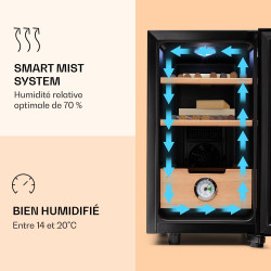 Klarstein El Presidente Cave à Cigares - Humidor Thermoélectrique avec Porte Vitrée, Clayettes en Bois de Cèdre, Hygromètre, Écl