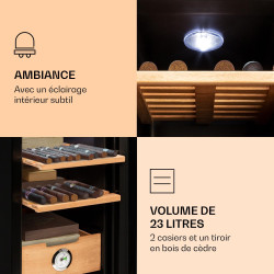 Klarstein El Presidente Cave à Cigares - Humidor Thermoélectrique avec Porte Vitrée, Clayettes en Bois de Cèdre, Hygromètre, Écl