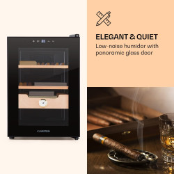 Klarstein El Presidente Cave à Cigares - Humidor Thermoélectrique avec Porte Vitrée, Clayettes en Bois de Cèdre, Hygromètre, Écl