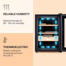 Klarstein El Presidente Cave à Cigares - Humidor Thermoélectrique avec Porte Vitrée, Clayettes en Bois de Cèdre, Hygromètre, Écl