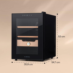 Klarstein El Presidente Cave à Cigares - Humidor Thermoélectrique avec Porte Vitrée, Clayettes en Bois de Cèdre, Hygromètre, Écl