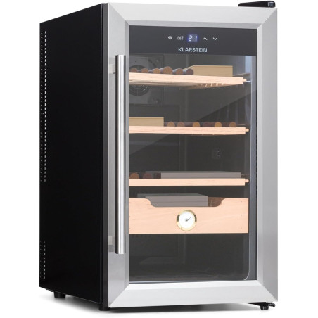 Klarstein El Presidente Cave à Cigares - Humidor Thermoélectrique avec Porte Vitrée, Clayettes en Bois de Cèdre, Hygromètre, Écl
