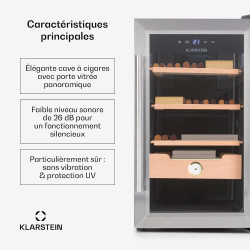 Klarstein El Presidente Cave à Cigares - Humidor Thermoélectrique avec Porte Vitrée, Clayettes en Bois de Cèdre, Hygromètre, Écl
