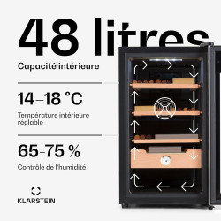 Klarstein El Presidente Cave à Cigares - Humidor Thermoélectrique avec Porte Vitrée, Clayettes en Bois de Cèdre, Hygromètre, Écl
