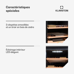 Klarstein El Presidente Cave à Cigares - Humidor Thermoélectrique avec Porte Vitrée, Clayettes en Bois de Cèdre, Hygromètre, Écl