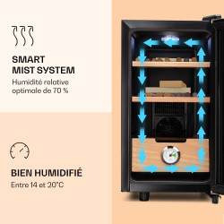 Klarstein El Presidente Cave à Cigares - Humidor Thermoélectrique avec Porte Vitrée, Clayettes en Bois de Cèdre, Hygromètre, Écl