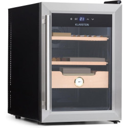 Klarstein El Presidente Cave à Cigares - Humidor Thermoélectrique avec Porte Vitrée, Clayettes en Bois de Cèdre, Hygromètre, Écl