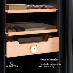 Klarstein El Presidente Cave à Cigares - Humidor Thermoélectrique avec Porte Vitrée, Clayettes en Bois de Cèdre, Hygromètre, Écl