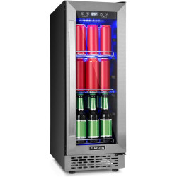 KLARSTEIN Beerlager 56 Réfrigérateur à Boissons, 56 L, 20 Bouteilles, Encastrable, 82 cm de Hauteur, Porte Vitrée à Cadre Inox, 