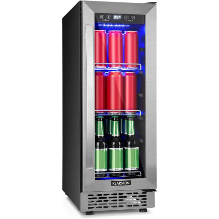 KLARSTEIN Beerlager 56 Réfrigérateur à Boissons, 56 L, 20 Bouteilles, Encastrable, 82 cm de Hauteur, Porte Vitrée à Cadre Inox, 