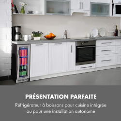 KLARSTEIN Beerlager 56 Réfrigérateur à Boissons, 56 L, 20 Bouteilles, Encastrable, 82 cm de Hauteur, Porte Vitrée à Cadre Inox, 
