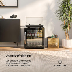 KLARSTEIN Réfrigérateur Pour Boisson 47L - Porte Verre Miroir, LED, 0-13°C, 2 Étagères Amovibles, Température Réglable, Mini Fri