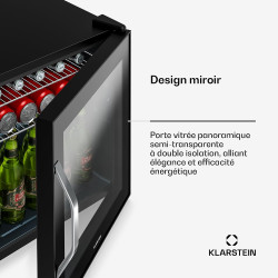 KLARSTEIN Réfrigérateur Pour Boisson 47L - Porte Verre Miroir, LED, 0-13°C, 2 Étagères Amovibles, Température Réglable, Mini Fri