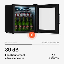 KLARSTEIN Réfrigérateur Pour Boisson 47L - Porte Verre Miroir, LED, 0-13°C, 2 Étagères Amovibles, Température Réglable, Mini Fri