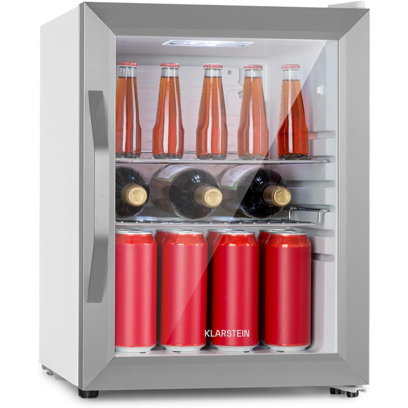 Klarstein Beersafe Réfrigérateur à Boissons 33 L – Mini Frigo avec Porte Vitrée, Argent | Éclairage LED, étagères métalliques am