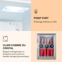 Klarstein Beersafe Réfrigérateur à Boissons 33 L – Mini Frigo avec Porte Vitrée, Argent | Éclairage LED, étagères métalliques am