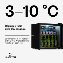KLARSTEIN Réfrigérateur à boissons LuxeChill 60 L – Réfrigérateur à boissons avec porte vitrée, commande tactile 0-10 °C, 3 clay