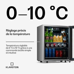 KLARSTEIN Réfrigérateur à boissons LuxeChill 60 L – Réfrigérateur à boissons avec porte vitrée, commande tactile 0-10 °C, 3 clay