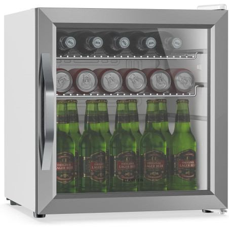 KLARSTEIN Beersafe Réfrigérateur à Boissons 47 L – Mini Frigo avec Porte Vitrée, Blanc-Argent | Éclairage LED, étagères métalliq
