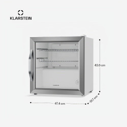 KLARSTEIN Beersafe Réfrigérateur à Boissons 47 L – Mini Frigo avec Porte Vitrée, Blanc-Argent | Éclairage LED, étagères métalliq