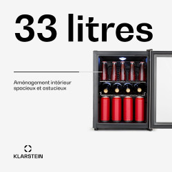Klarstein Beersafe M Mini Frigo de Chambre pour Boissons, Petit Frigo Silencieux, Mini Bar Intérieur, Petit Refrigérateur Campin