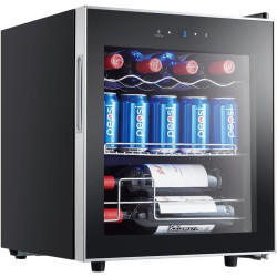 Kalamera KRC-40GE Mini réfrigérateur avec panneau de commande tactile, zone de refroidissement 5-18 °C, porte en verre en acier 
