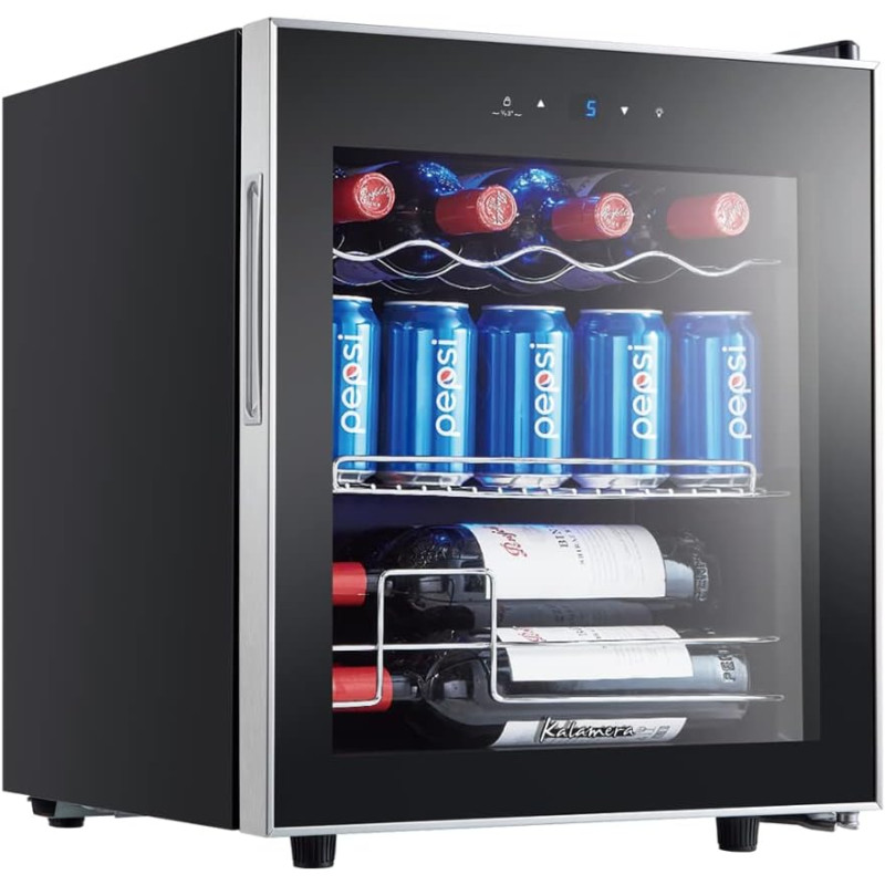 Kalamera KRC-40GE Mini réfrigérateur avec panneau de commande tactile, zone de refroidissement 5-18 °C, porte en verre en acier 