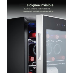 Kalamera KRC-40GE Mini réfrigérateur avec panneau de commande tactile, zone de refroidissement 5-18 °C, porte en verre en acier 
