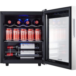 Kalamera KRC-40GE Mini réfrigérateur avec panneau de commande tactile, zone de refroidissement 5-18 °C, porte en verre en acier 