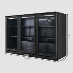 Générique Arrière Bar Réfrigéré 3 Portes Battantes Vitrées – 297 L – Froid Ventilé – Température +2 °C à +8 °C – Inox – 6 Grille