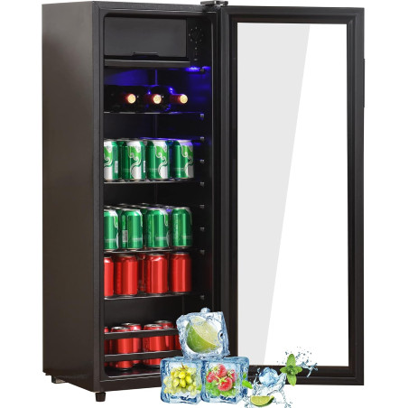 Merax Réfrigérateur autonome de 128 l avec réfrigérateur de 120 l + congélateur de 8 l, avec éclairage intérieur LED et étagères
