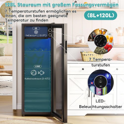 Merax Réfrigérateur autonome de 128 l avec réfrigérateur de 120 l + congélateur de 8 l, avec éclairage intérieur LED et étagères
