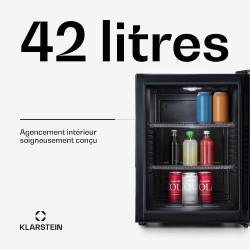 Klarstein Petit Frigo de Chambre de 42L pour Snacks et Boissons, Top Silencieux, Mini Bar, Camping, Cosmetique, Refrigerateur av