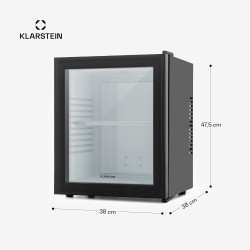KLARSTEIN Brooklyn Mini Frigo de Chambre, Mini Bar, Refrigerateur Aliments, Boissons, Porte en Verre, Etagères Réglables, Petit 