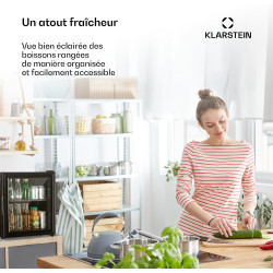 KLARSTEIN Brooklyn Mini Frigo de Chambre, Mini Bar, Refrigerateur Aliments, Boissons, Porte en Verre, Etagères Réglables, Petit 