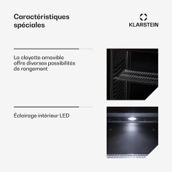 KLARSTEIN Brooklyn Mini Frigo de Chambre, Mini Bar, Refrigerateur Aliments, Boissons, Porte en Verre, Etagères Réglables, Petit 
