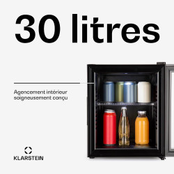 KLARSTEIN Mini Frigo de Chambre de 30L pour Snacks et Boissons, Petit Frigo Top Silencieux, Mini Bar, Petit Réfrigérateur Campin