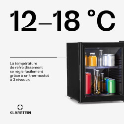 KLARSTEIN Mini Frigo de Chambre de 30L pour Snacks et Boissons, Petit Frigo Top Silencieux, Mini Bar, Petit Réfrigérateur Campin